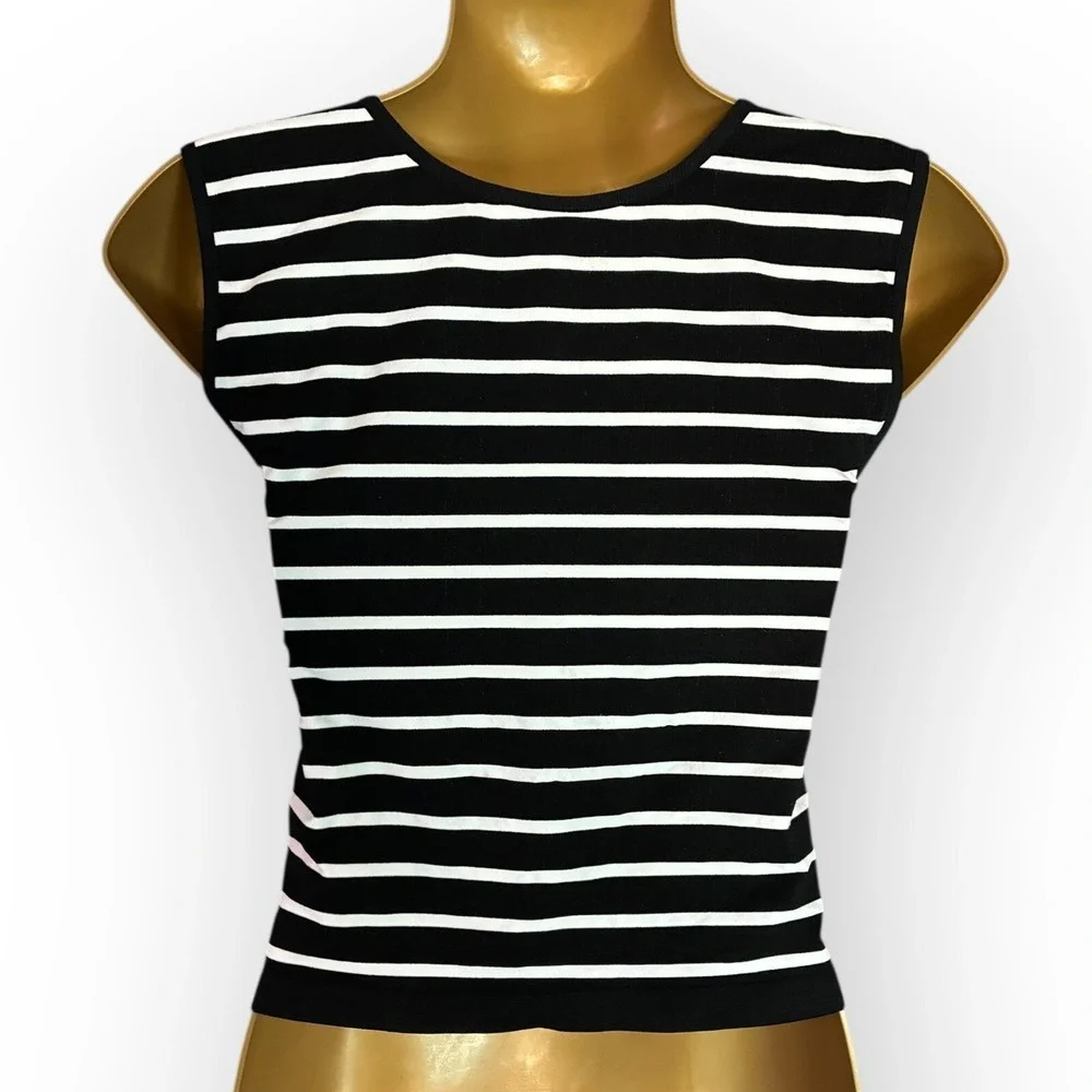 Intimately Free People Striped Tank Top Black White M/L Scoop Neck Stretch NWOT
